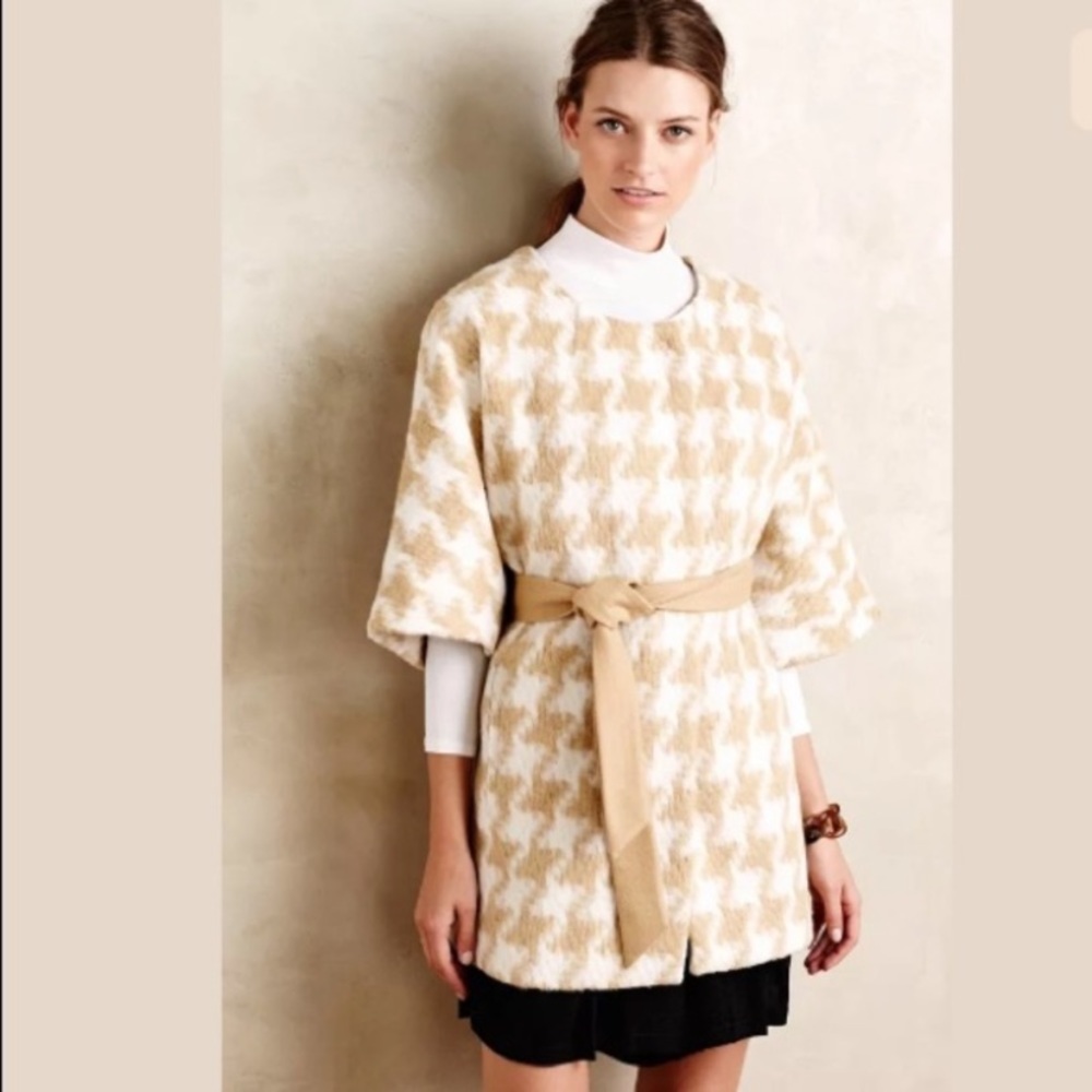 Anthropologie Elevenses houndstooth wrap coat
